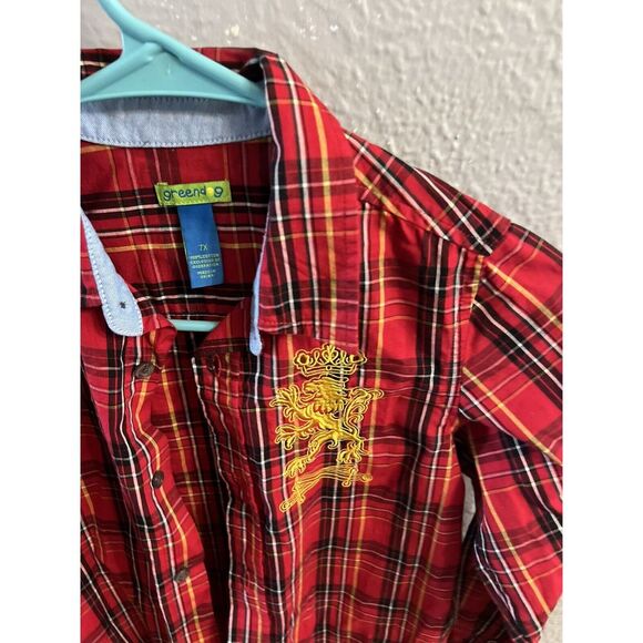 Green dog Girls Size 7X Red Plaid Button-Up Shirt Cotton - Picture 7 of 8